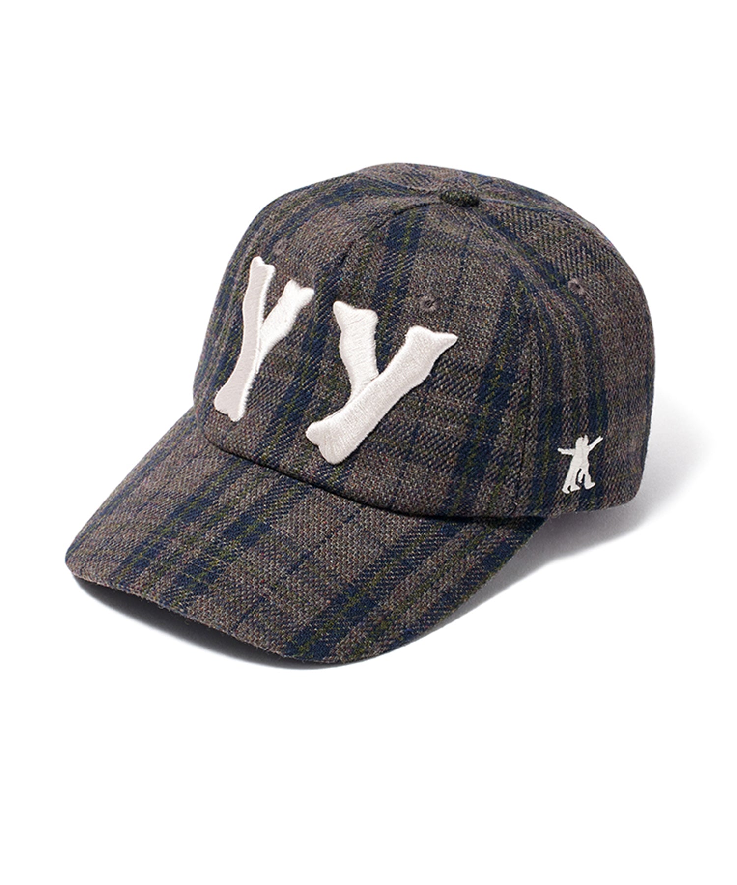 【OPEN YY】YY CHECKRED HEART BONE BALL CAP-BRN
