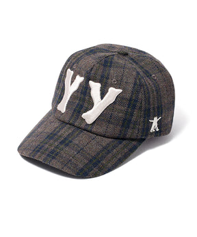 【OPEN YY】YY CHECKRED HEART BONE BALL CAP-BRN
