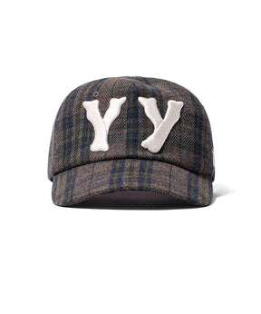 【OPEN YY】YY CHECKRED HEART BONE BALL CAP-BRN