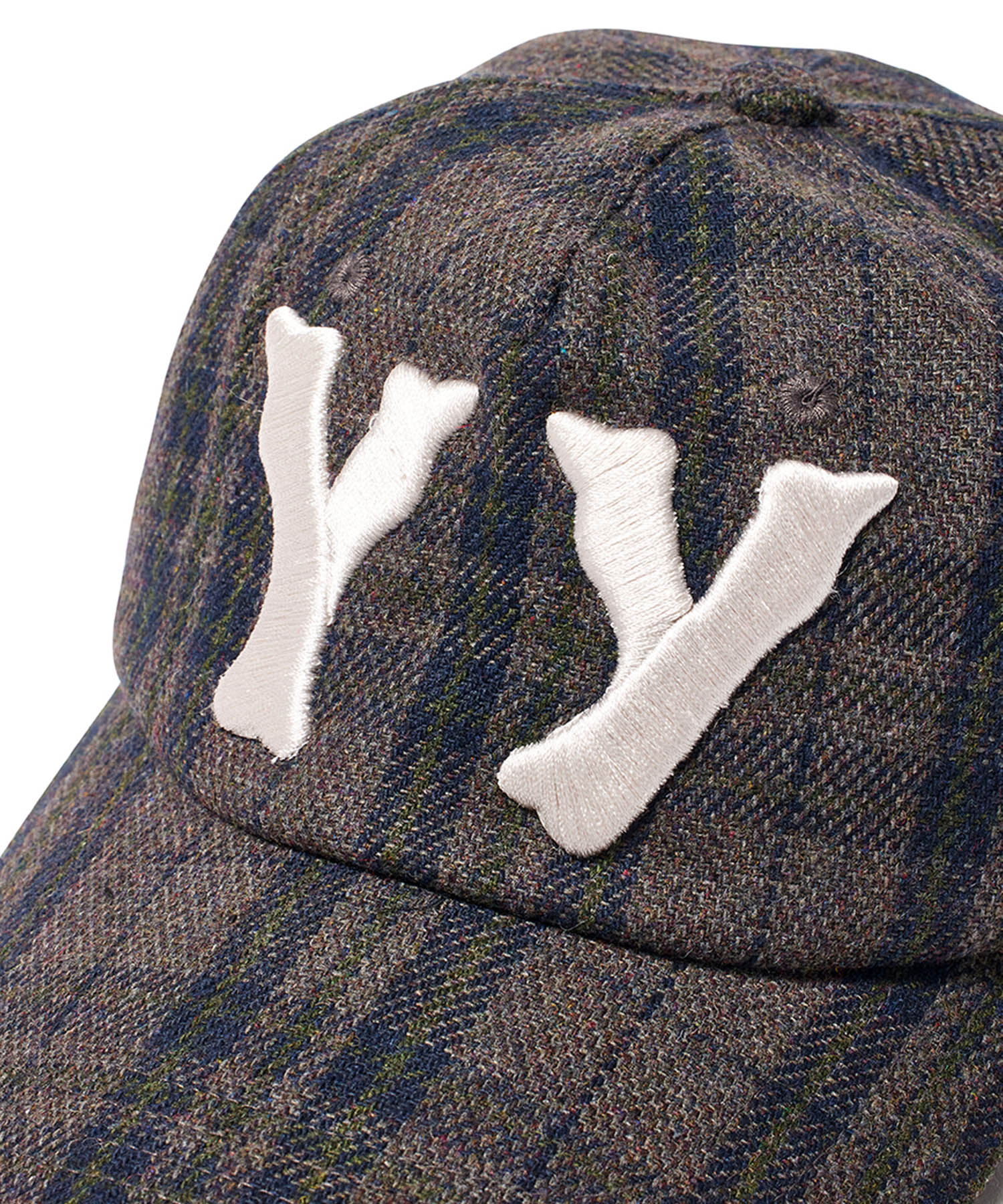 【OPEN YY】YY CHECKRED HEART BONE BALL CAP-BRN