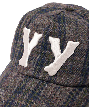 【OPEN YY】YY CHECKRED HEART BONE BALL CAP-BRN