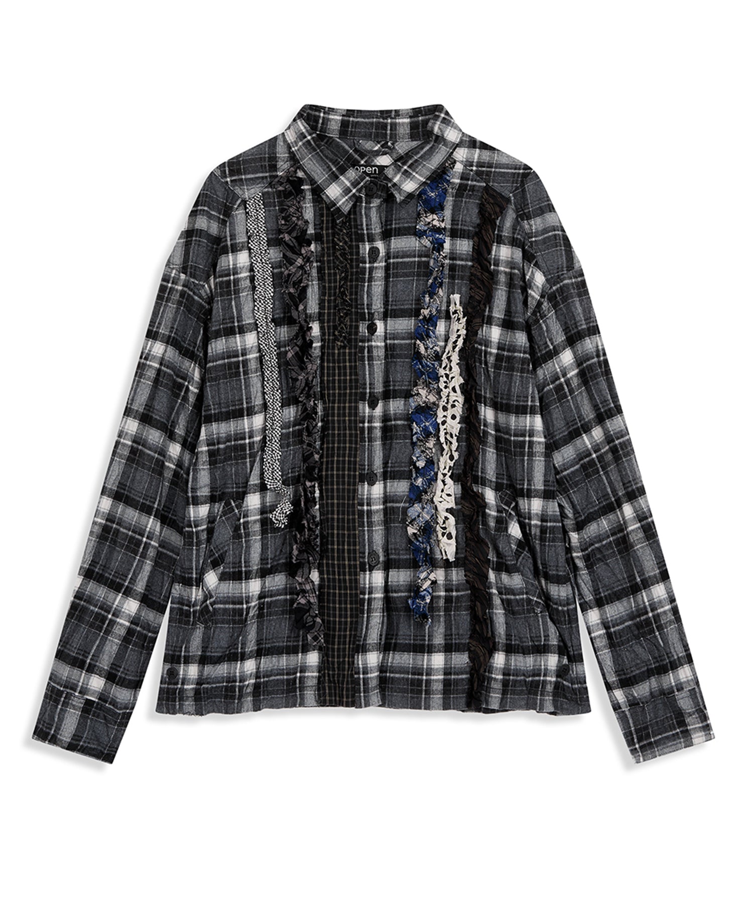 【OPEN YY】CHECKERED CRINKLE RUFFLE SHIRT