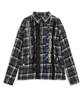 【OPEN YY】CHECKERED CRINKLE RUFFLE SHIRT
