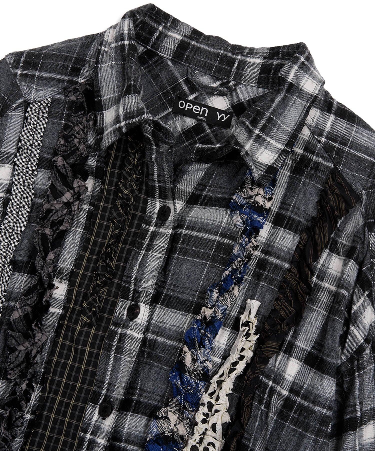 【OPEN YY】CHECKERED CRINKLE RUFFLE SHIRT