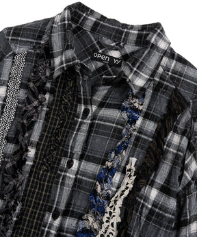 【OPEN YY】CHECKERED CRINKLE RUFFLE SHIRT
