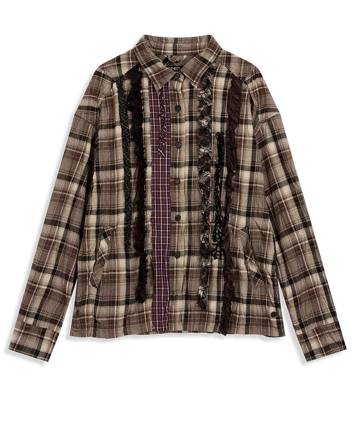 【OPEN YY】CHECKERED CRINKLE RUFFLE SHIRT