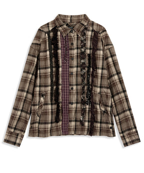 【OPEN YY】CHECKERED CRINKLE RUFFLE SHIRT
