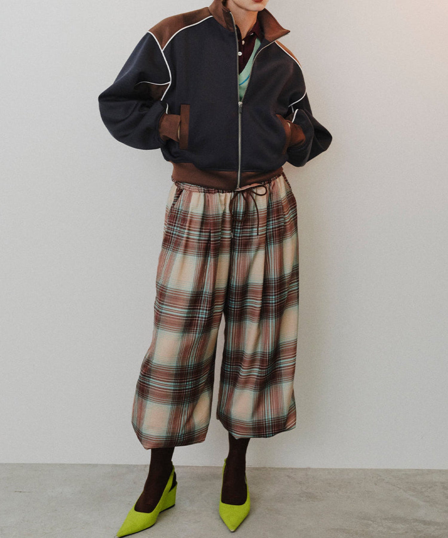 【26AUTUMN PRE-ORDER】Satin Check Easy Pants