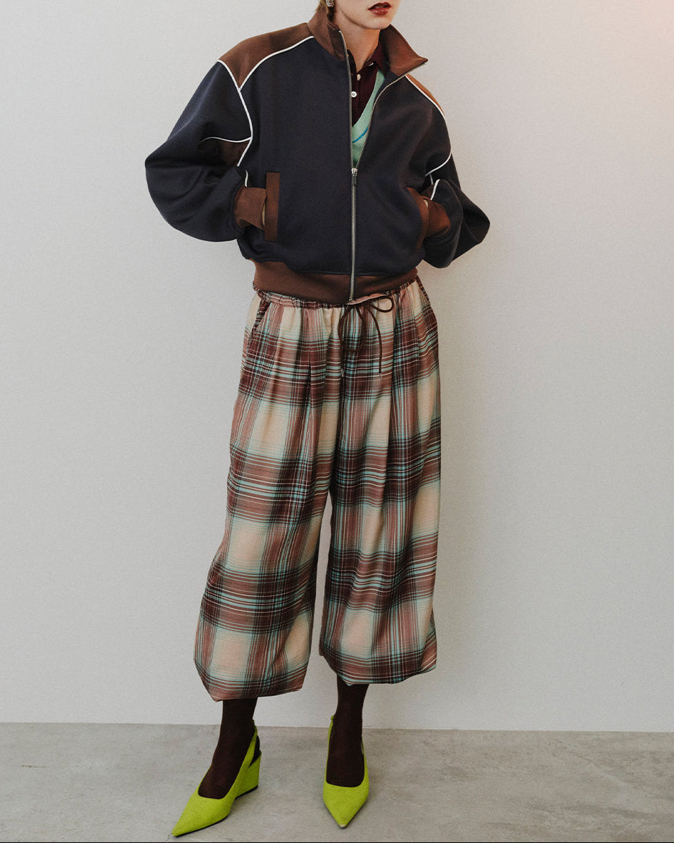 【26AUTUMN PRE-ORDER】Satin Check Easy Pants