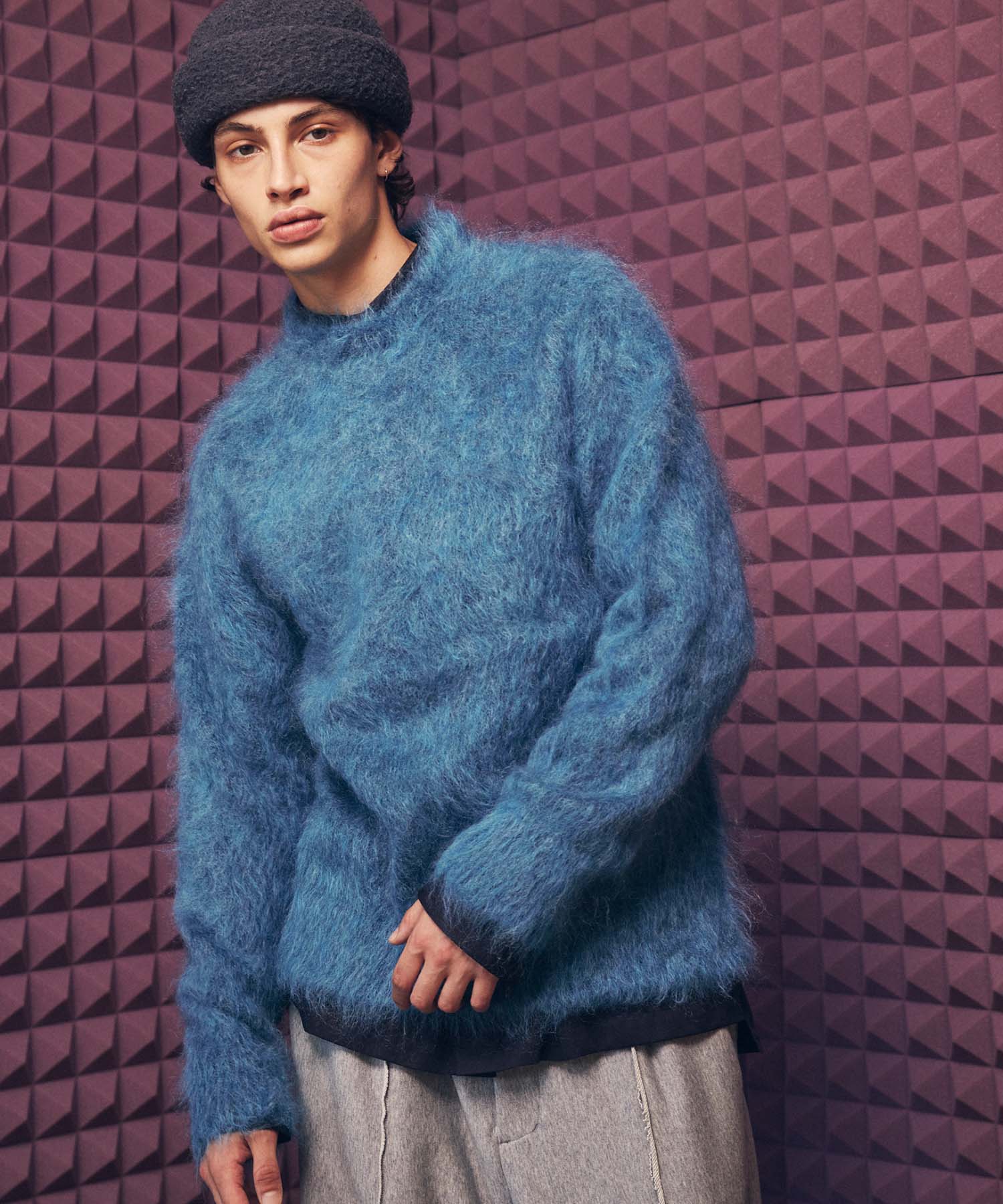 SALE】IGEA Super Brushed Kid-Mohair Prime-Over Crew Neck Knit Pullover
