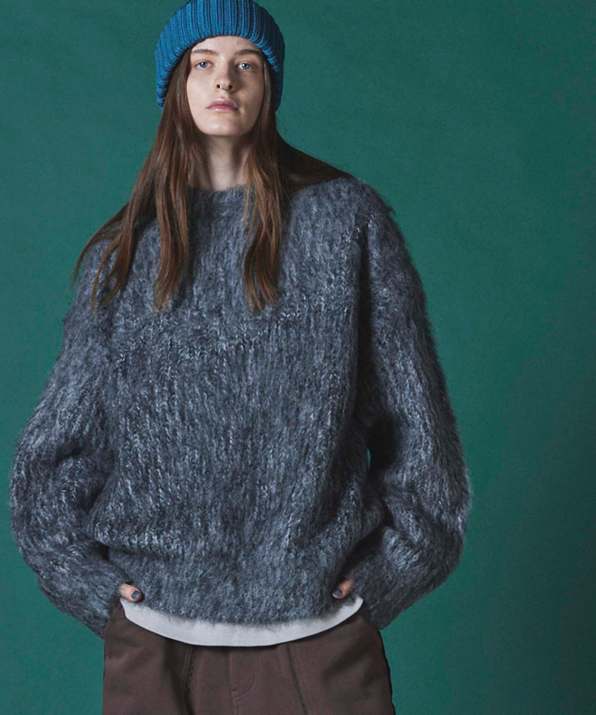 Mourine Brushed Kid Mohair Crew Neck Knit Pullover