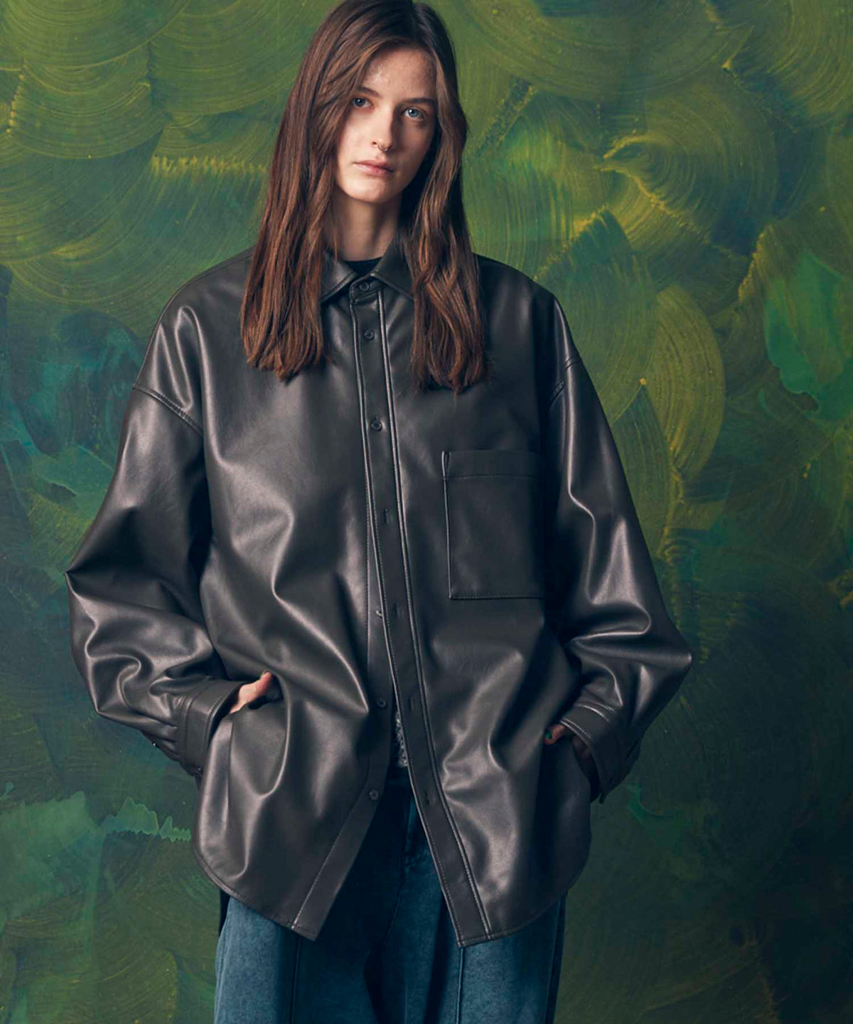 Recycle Leather Prime-Over Shirt Coat