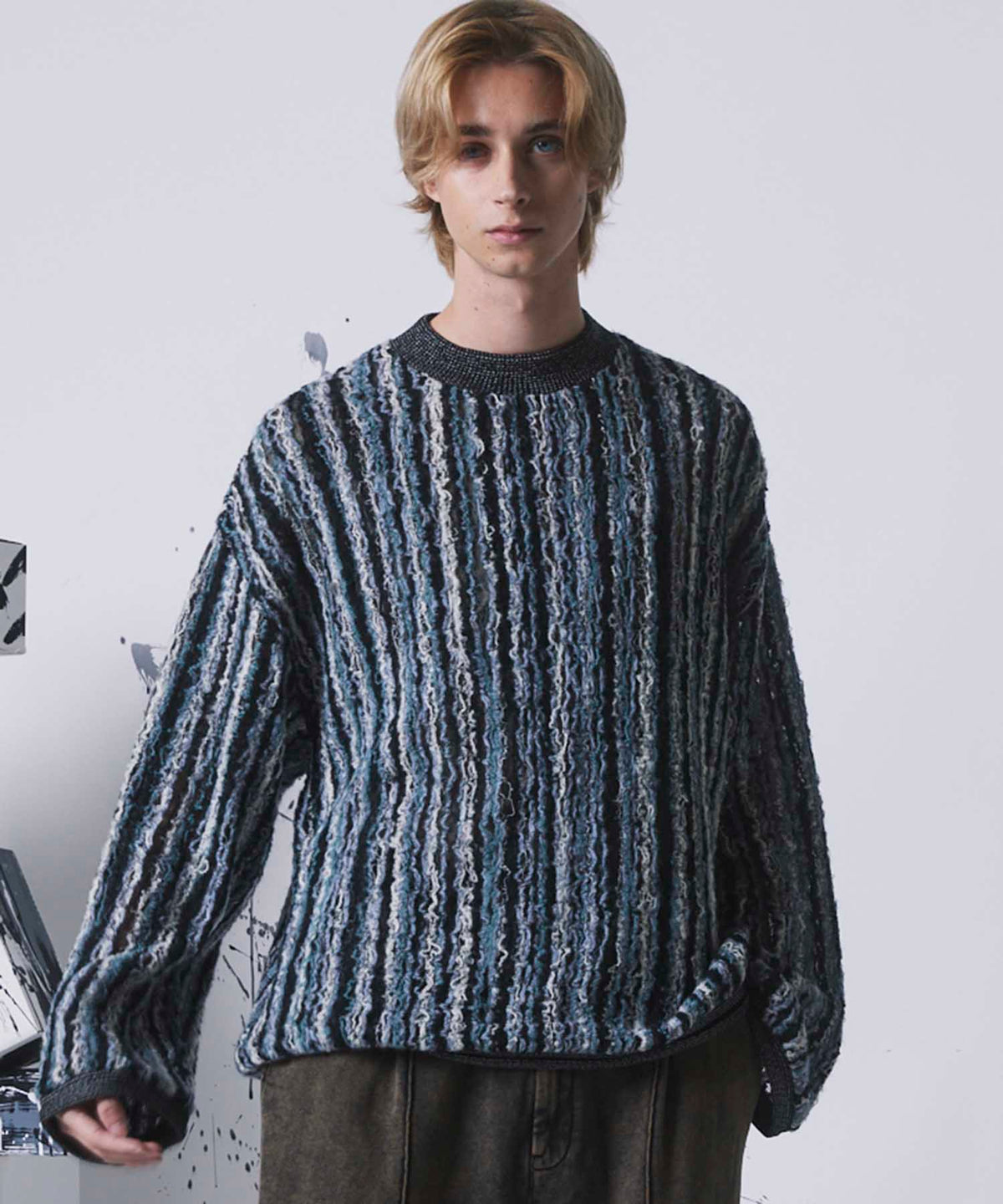 [SALE] IRREGULAR INLAY KNITTING PRIME-OVER CREW NECK KNIT PULLOVER