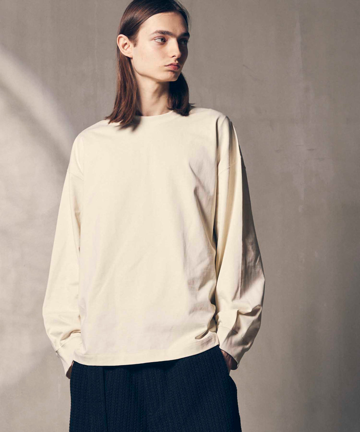 【SALE】Heavy-Weight Cotton Prime-Over Crew Neck Long Sleeve T-Shirt