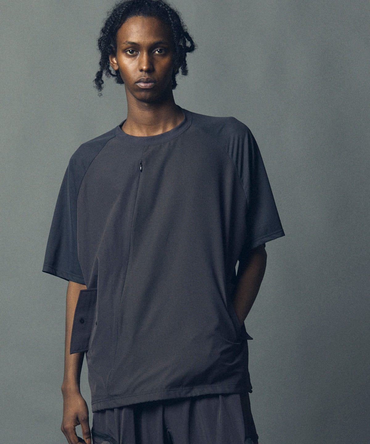 【SPORTS TECH HIGH SPEC LINE】Oversized Different Material Combination Crew Neck Pocket T-shirt