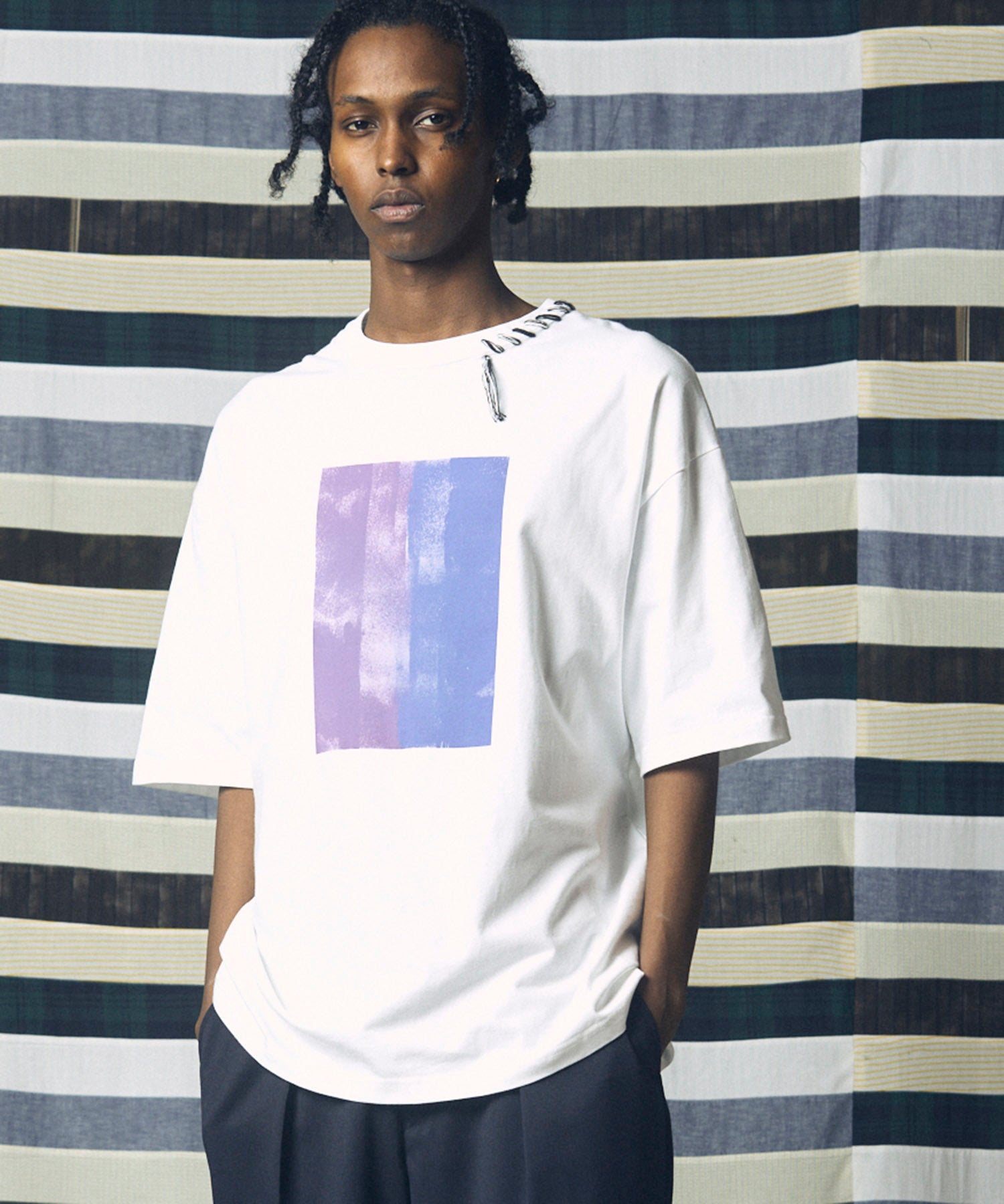 PRE-ORDER】Abstract Hand-Printed Oversized Stitched Crew Neck T-shirt