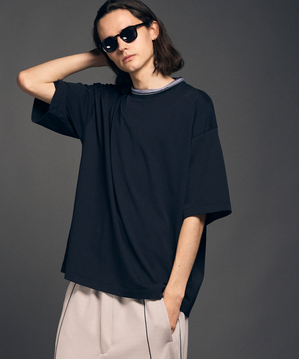 Crochet Line Neck Prime-Over Crew Neck T-Shirt 