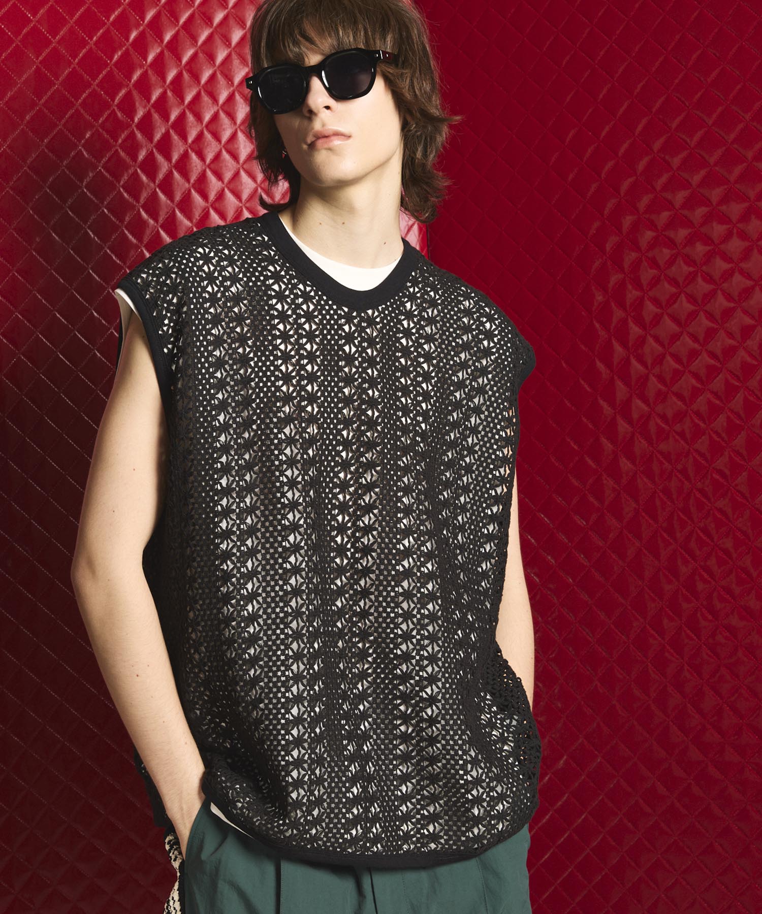 Crochet Like Mesh Prime-Over Sleevels T-Shirt