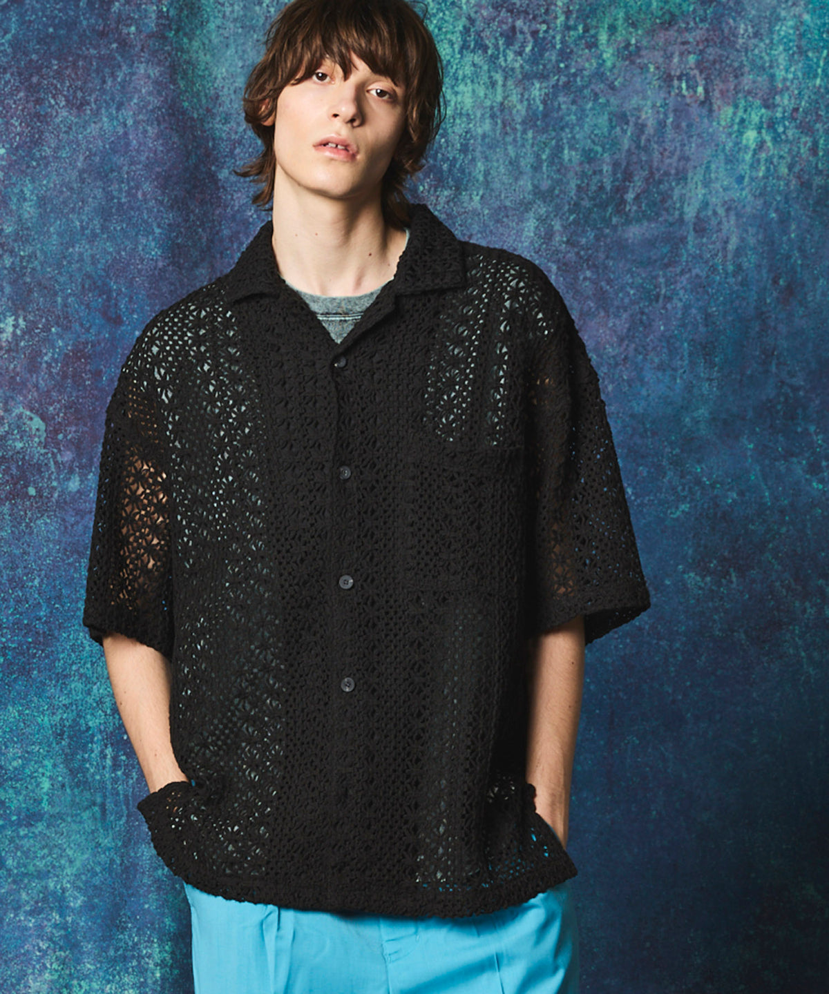 【24SS PRE-ORDER】Crochet Like Mesh Prime-Over Short Sleeve Shirt