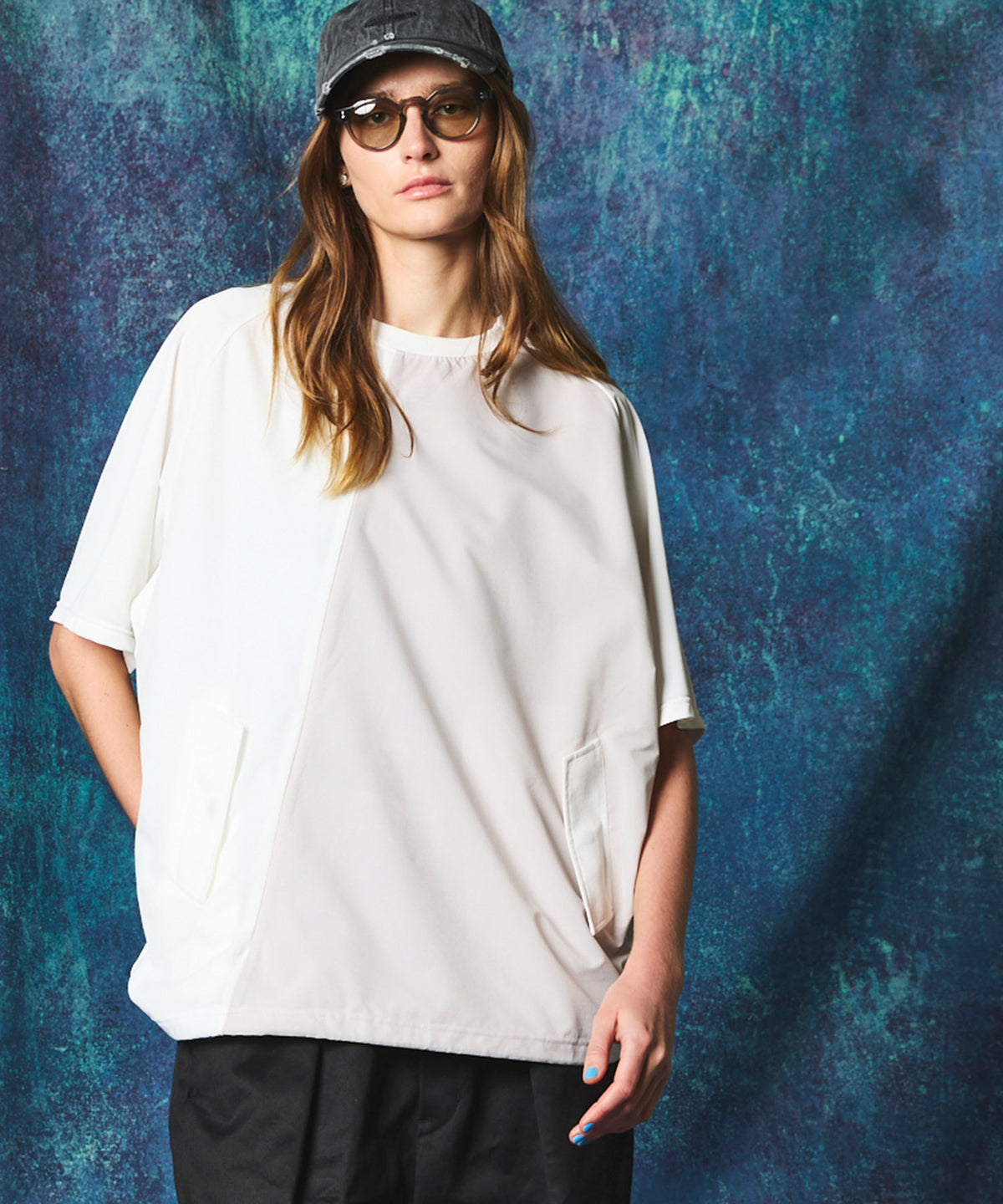 【SPORTS TECH HIGH SPEC LINE】Oversized Different Material Combination Crew Neck Pocket T-shirt