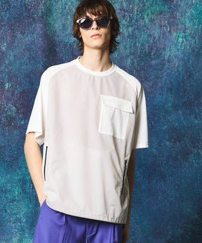 【SPORTS TECH HIGH SPEC LINE】Oversized Different Material Combination Side Zip Crew Neck T-shirt