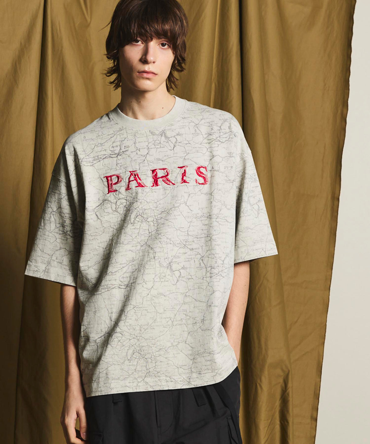 「PARIS」Embroidery Prime-Over Pigment Crew Neck T-Shirt