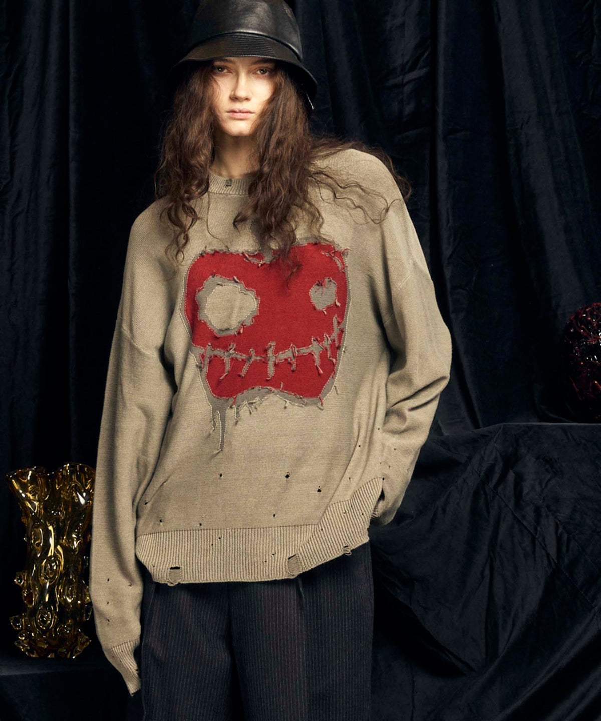 [24AW Pre-Order] Embroidery Damage Prime-Over Crew Neck Knit Pullover.