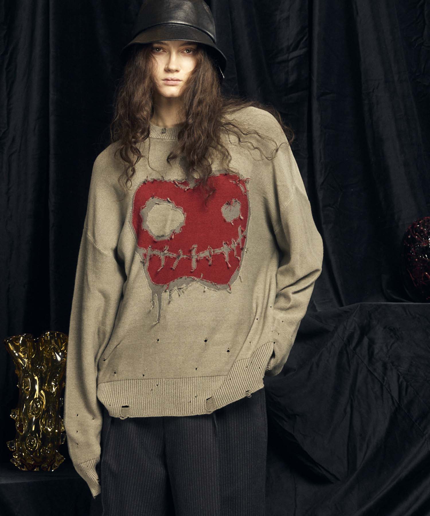 [24AW Pre-Order] Embroidery Damage Prime-Over Crew Neck Knit Pullover.