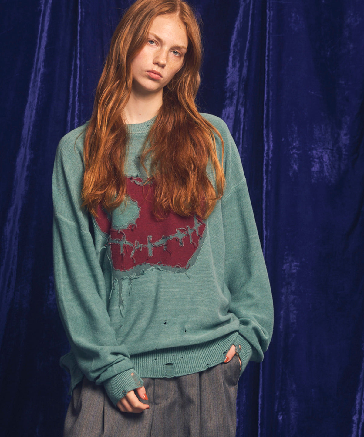 【PRE-ORDER】「Halloween Apple」 Pigment Dyed Intarsia Knit Pullover