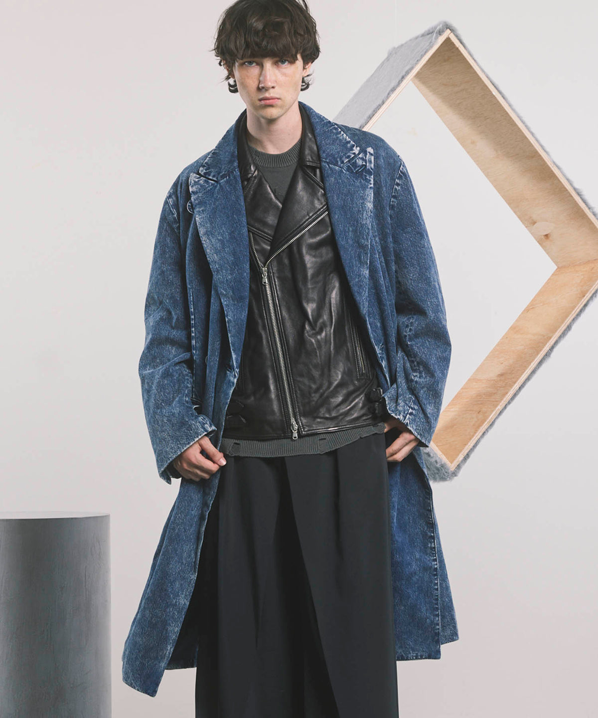 11oz Chemical Over-Dye DENIM DRESS-OVER DOUBLE COAT