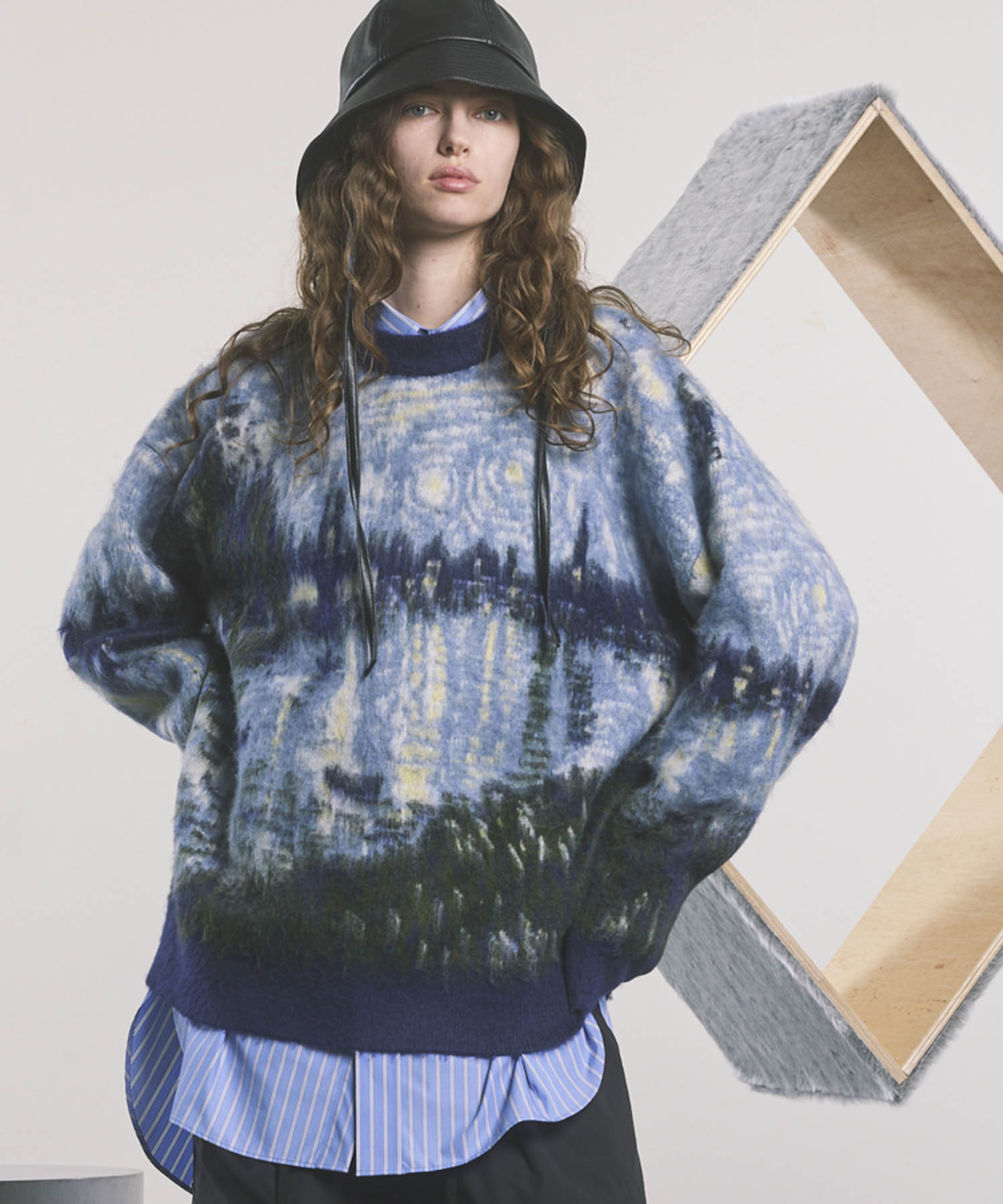 【24AW PRE-ORDER】Prime-Over Landscape Painting Crew Neck Knit Pullover