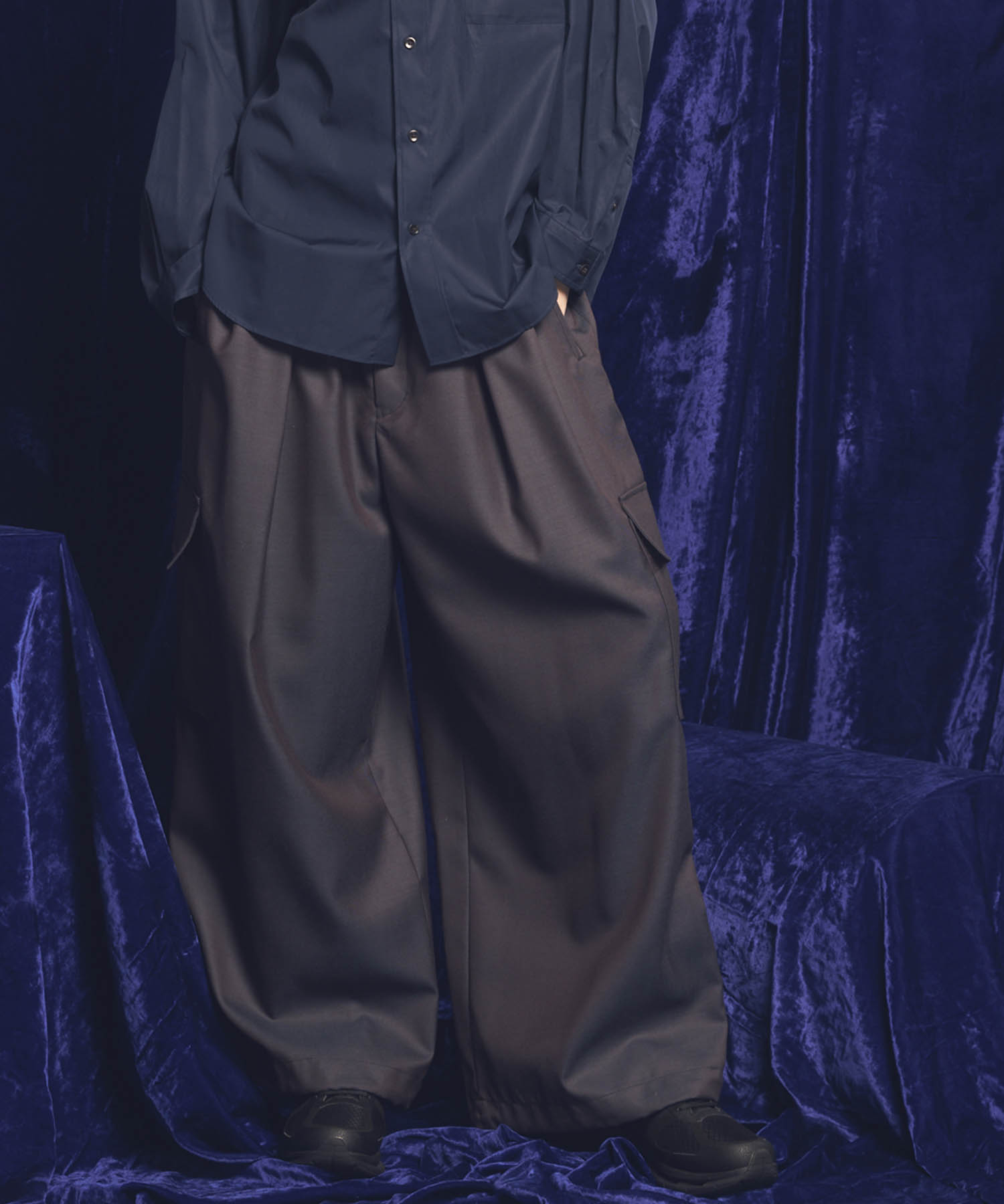 4 Colors CHAMBRAY WASHABLE WOOL PRIME-WIDE CARGO PANTS