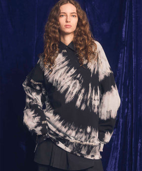 TIE-DYE BLEACH HAND Embroidery Prime-Over Crew Neck Sweat Pullover