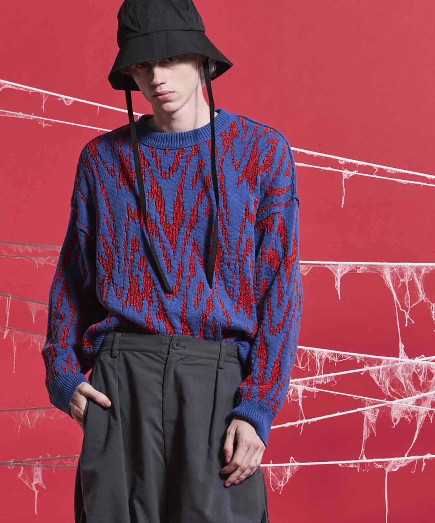 【24AW PRE-ORDER】Prime-Over Thunder Mesh Jacquard Crew Neck Knit Pullover