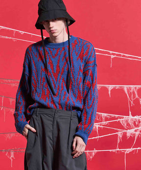 【24AW PRE-ORDER】Prime-Over Thunder Mesh Jacquard Crew Neck Knit Pullover