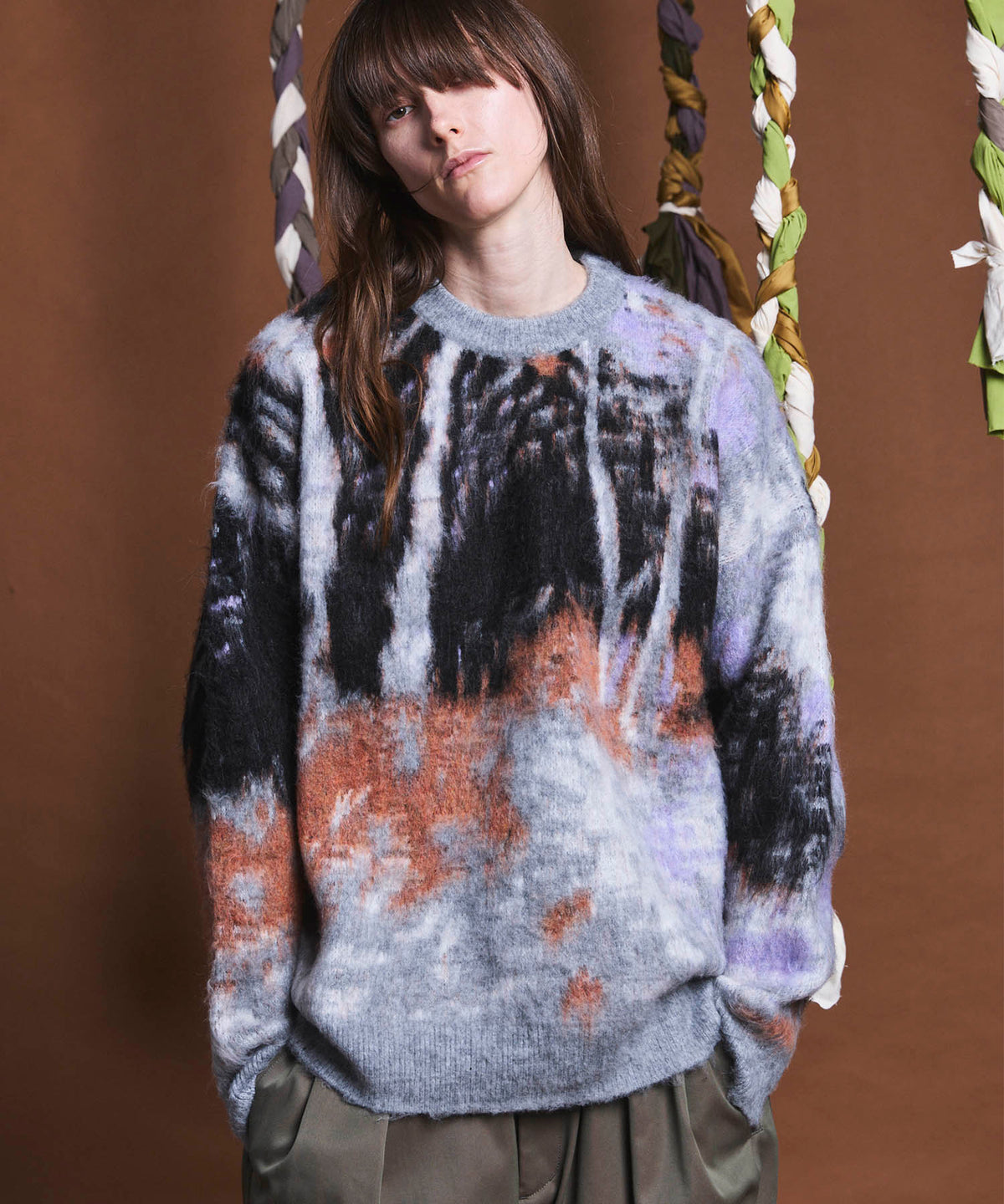 [24AW Pre-Order] Prime-Over Landscape Painting Crew Neck Knit Pullover