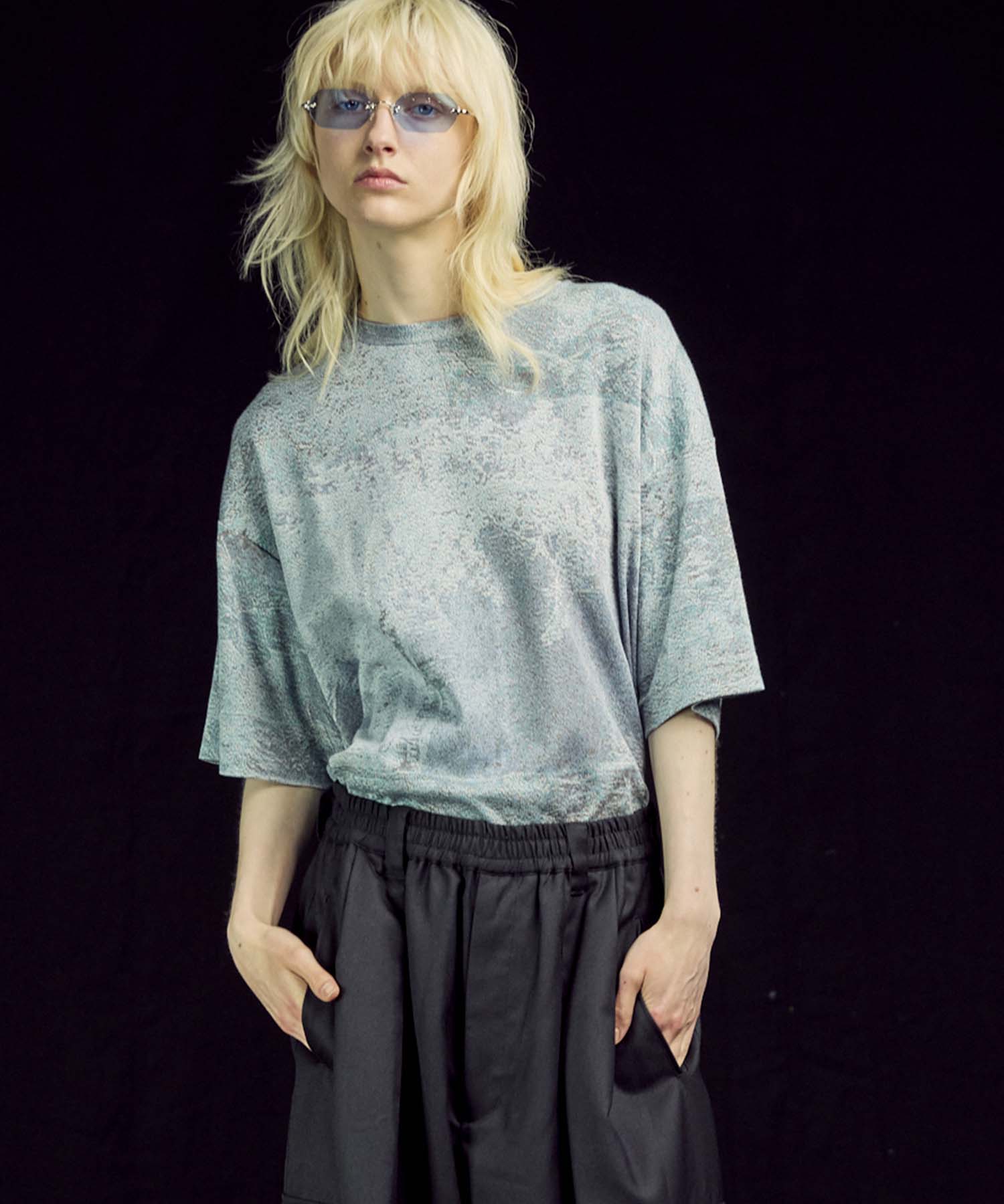 Photo Collage Double Jacquard Prime-Over Crew Neck Knit T-shirt