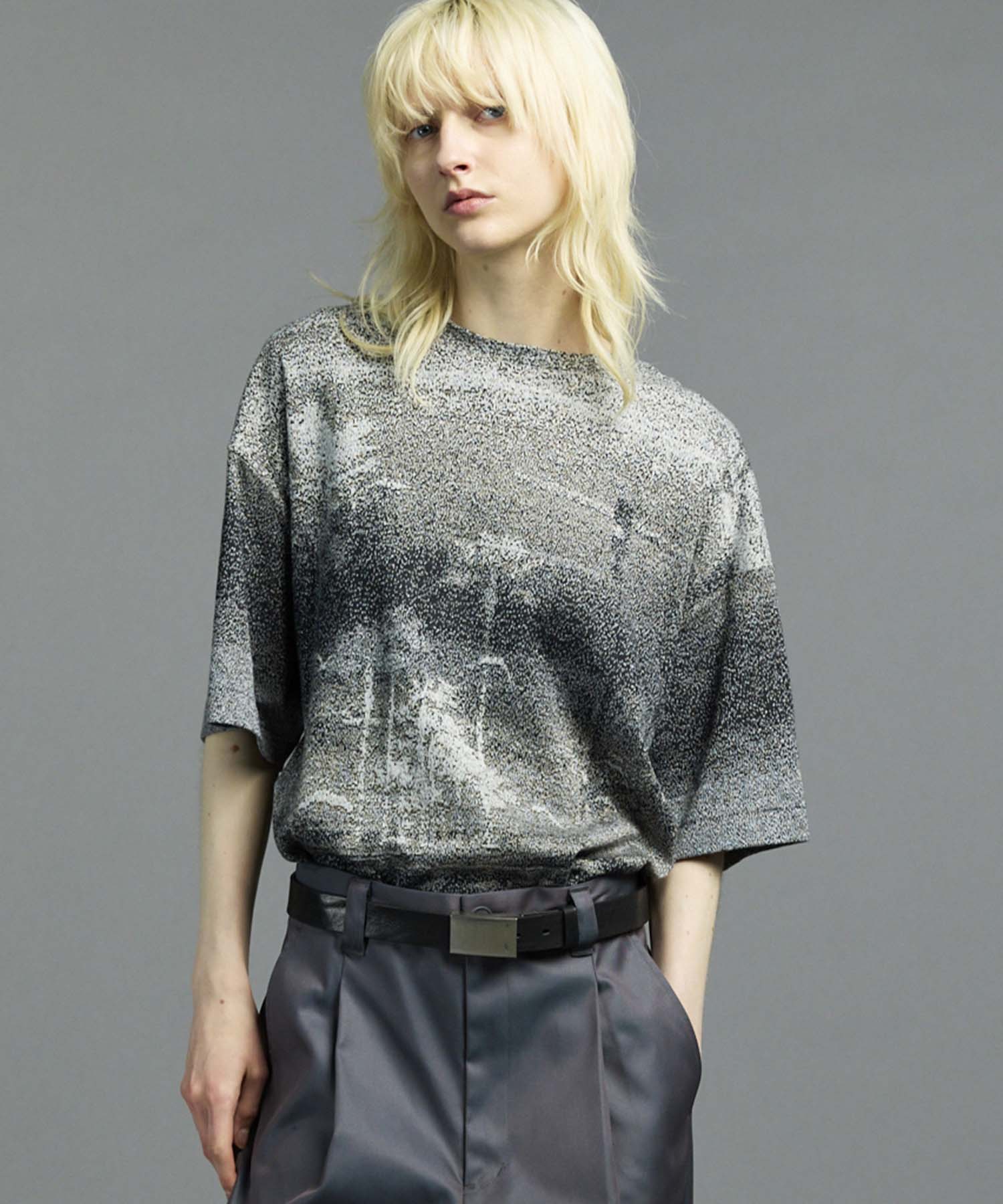 图片拼贴自然双jacquard Prime-Over Kew Neck编织T恤