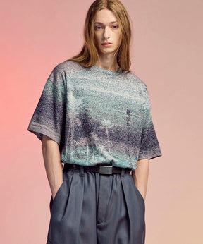 图片拼贴自然双jacquard Prime-Over Kew Neck编织T恤