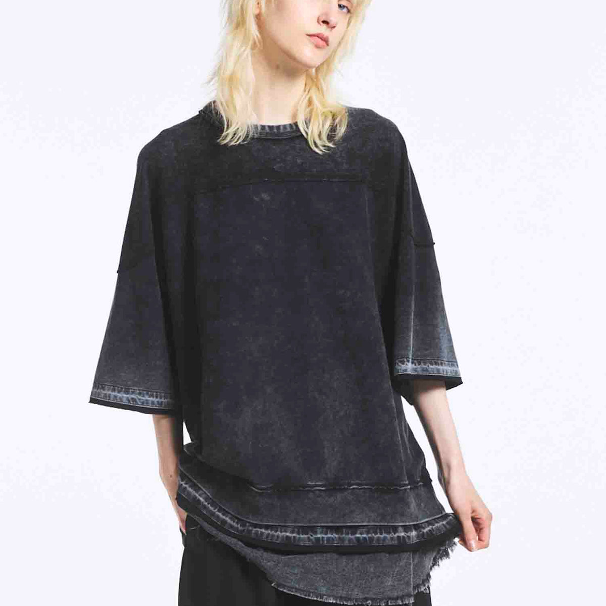 Chemical Over-Dye Prime-Over Football Layered T-shirt