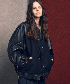 [25AW 사전 주문] 양 가죽 멜튼 콤비네이션 스타디움 재킷