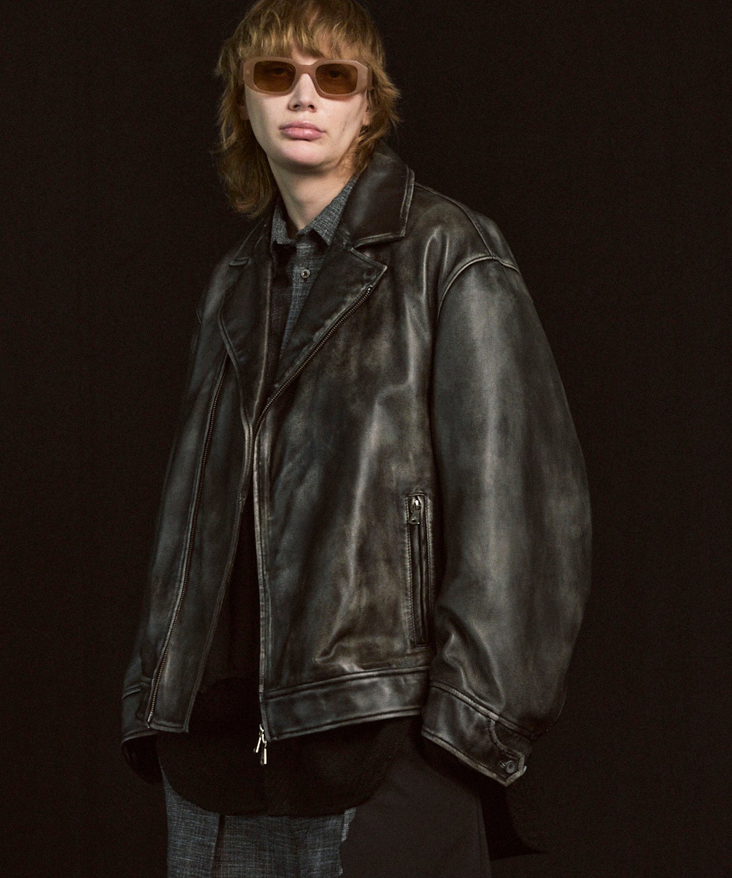 k*s様 shinya Zenovia lambs wool melton Sheep Leather Melton Combination Chester Coat