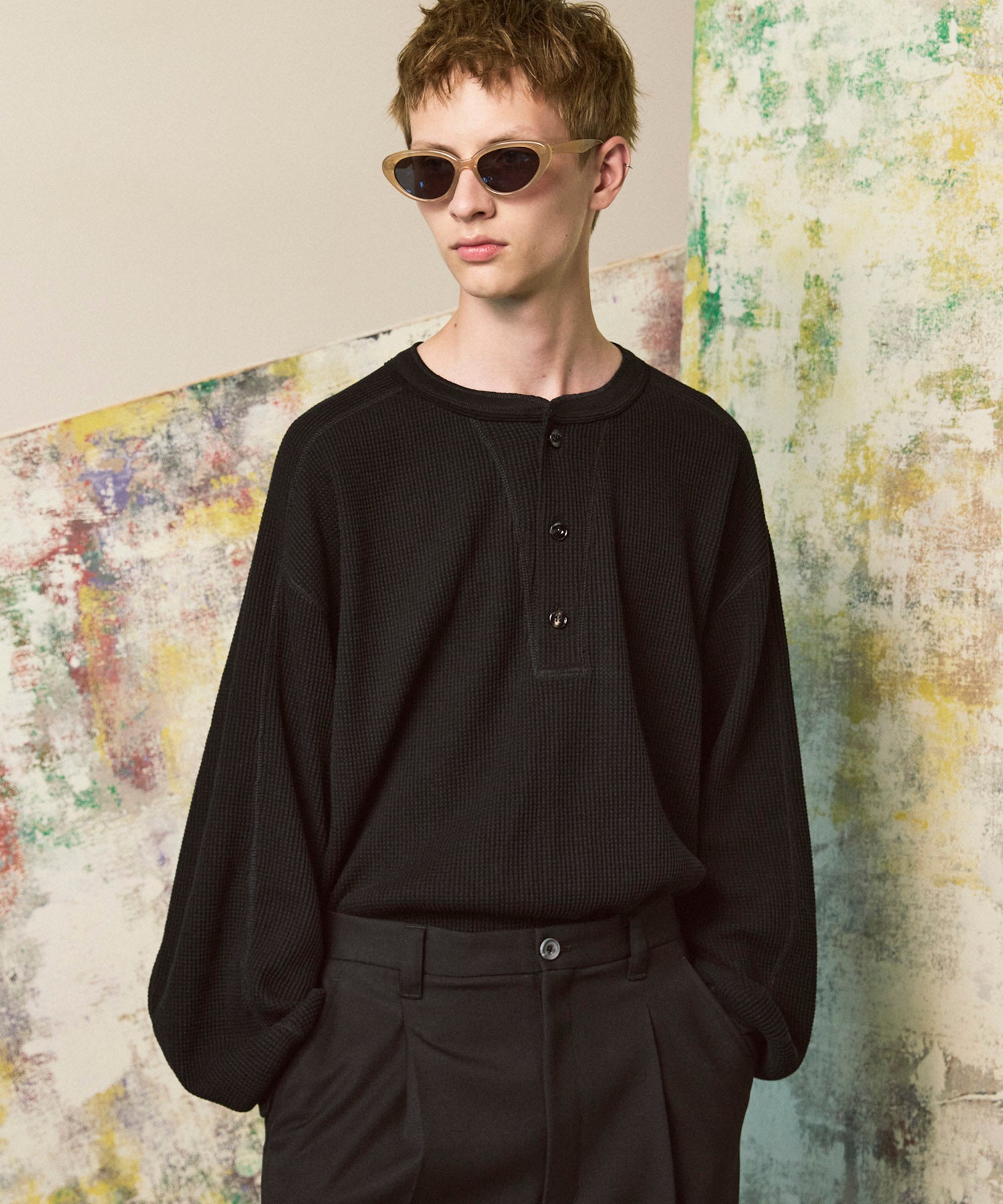 Prime-Over Crew Neck Long Sleeve Waffle T-Shirt