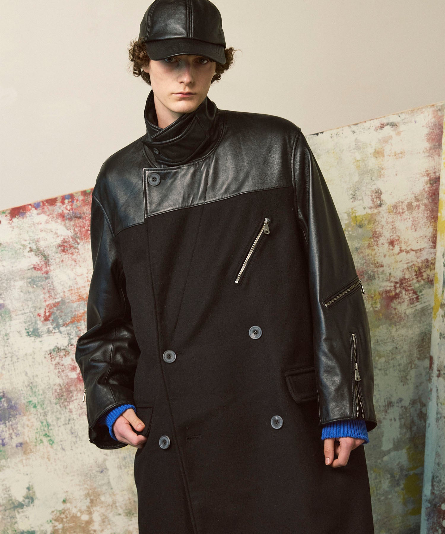 [25AW 사전 주문] 양 가죽 멜튼 콤비네이션 체스터 코트