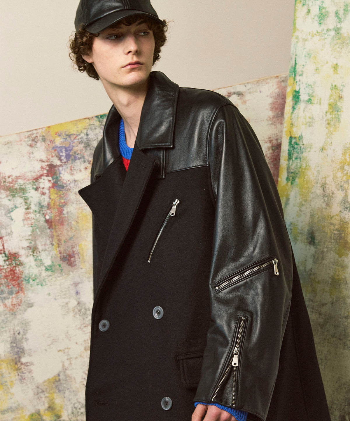 Sheep Leather Melton Combination Chester Coat