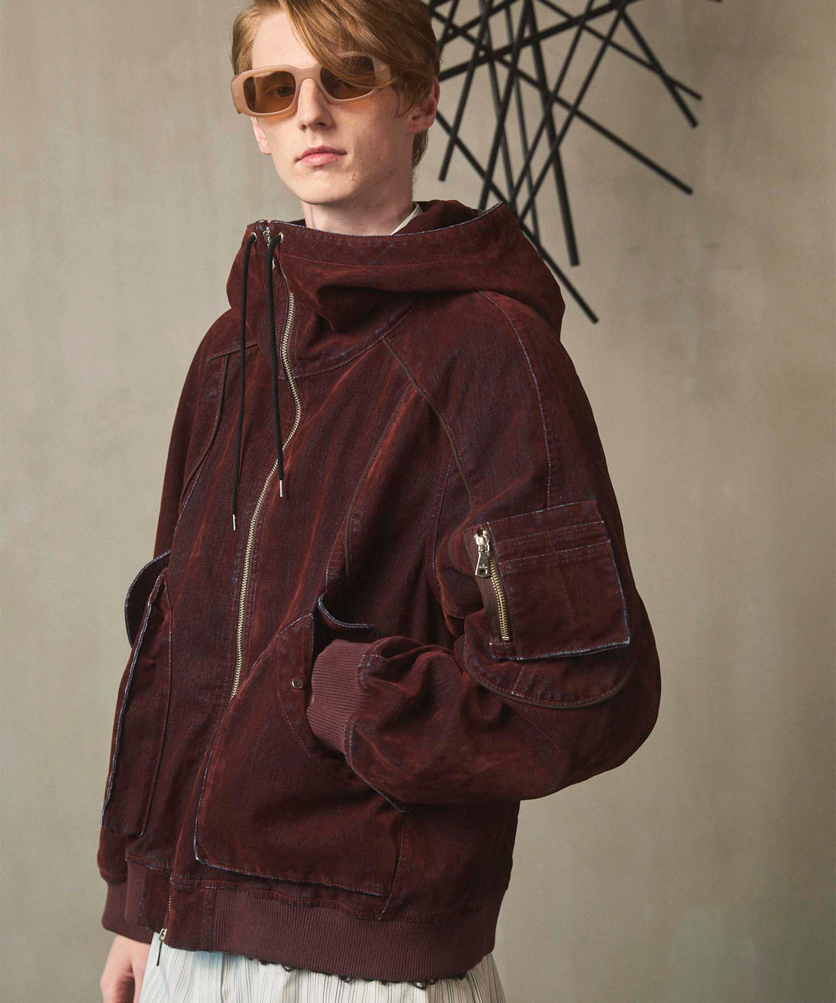 Flocky Denim Prime-Over Zip Blouson