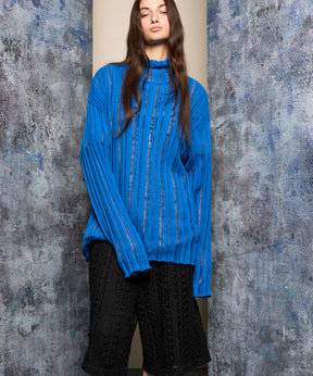 【24AW PRE-ORDER】Sheer Rib Knit Prime-Over Turtle Neck Knit Pullover