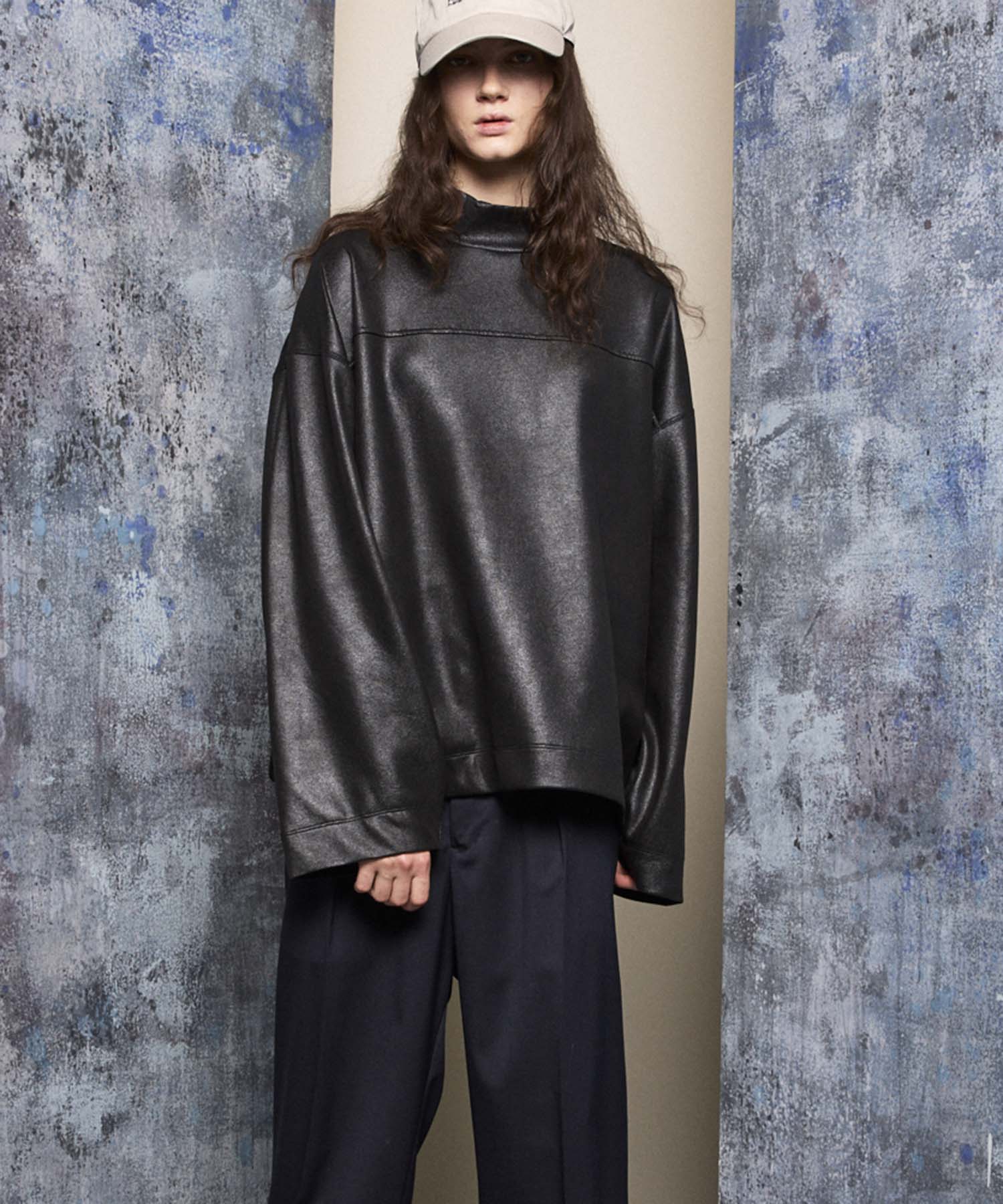 Leather-Like Prime-Over Mock Neck Pullover