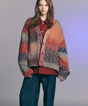 [24AW Pre-Order] Pinori Long Space-Dye Gradation Prime-Over V-Neck Knit Cardigan