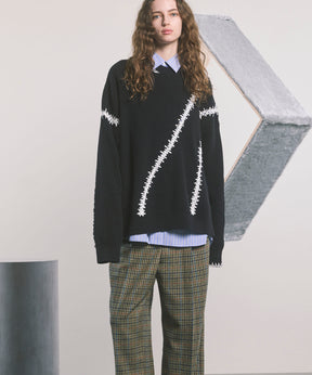 【24AW PRE-ORDER】Barbed Wire Embroidery Prime-Over Crew Neck Knit Pullover